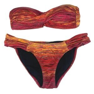 Kariza Multicolor Red Tie dye  Bandeau Tie Two Piece Bikini Swimsuit Set Size L
